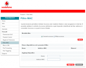 Filtro MAC firmware Vodafone Station