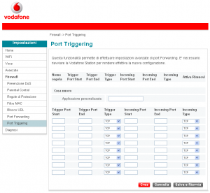 Firewall Port triggering firmware Vodafone Station