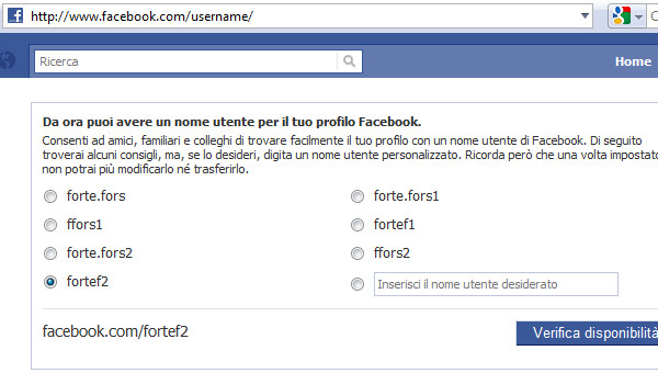 facebook indirizzo personalizzato